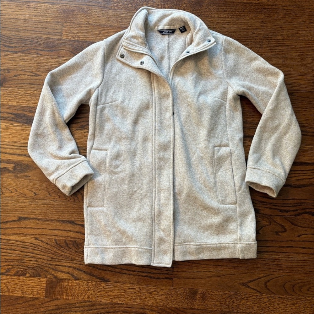 Land’s End Women’s Zip Front Fleece Sweater Jacket Y2K Neutral Beige Size MP
